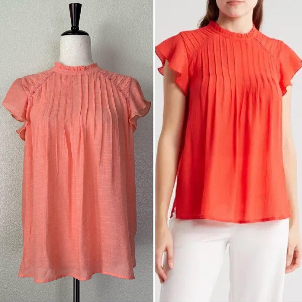 Nanette Lepore Coral Pink Cap Sleeves Pleated Top